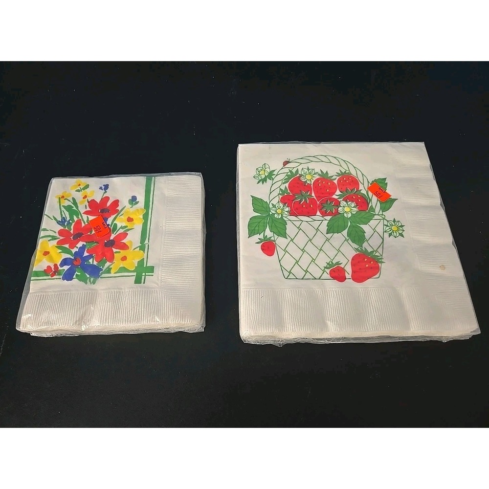 2 packages of NEW Vtg Hallmark flowers Beverage & Strawberry Luncheon Napkins